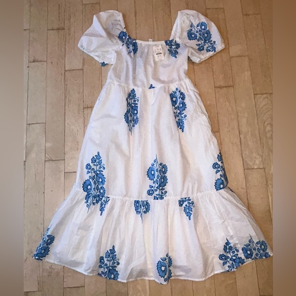 J. Crew Women’s Cotton Floral Puff Sleeve Tiered Midi Dress Blue/White Sz 4 NWT - Picture 2 of 16